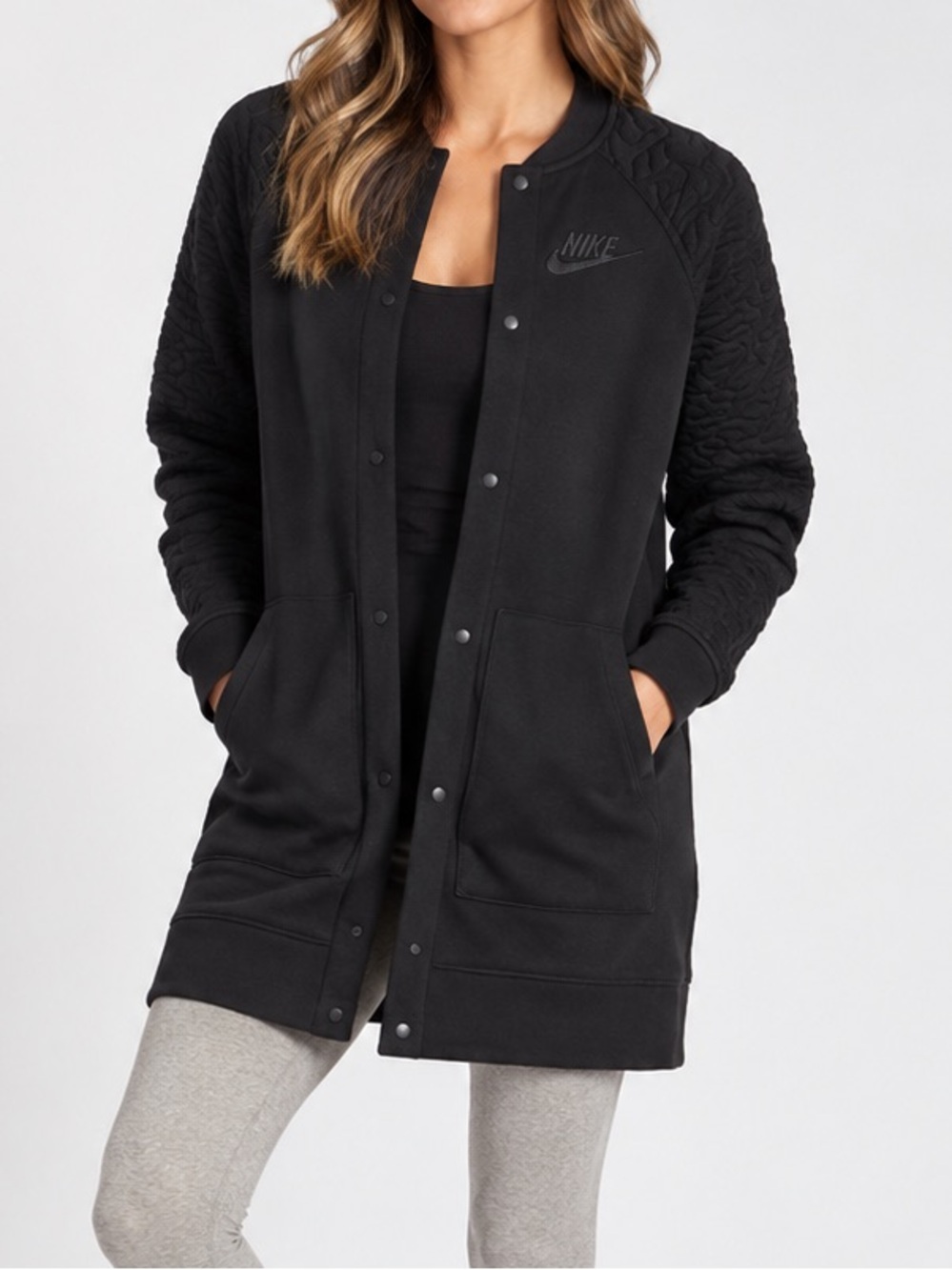 Nike Women's Black Longline Jacket Rally Sport Casual Snap Front Medium